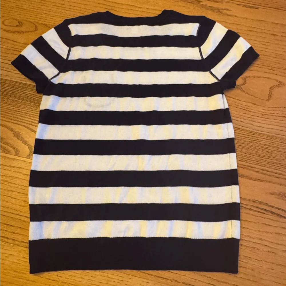 OLD NAVY  Women's Large Sweater Short Sleeve Navy Blue & White Stripes Pocket - Image 2