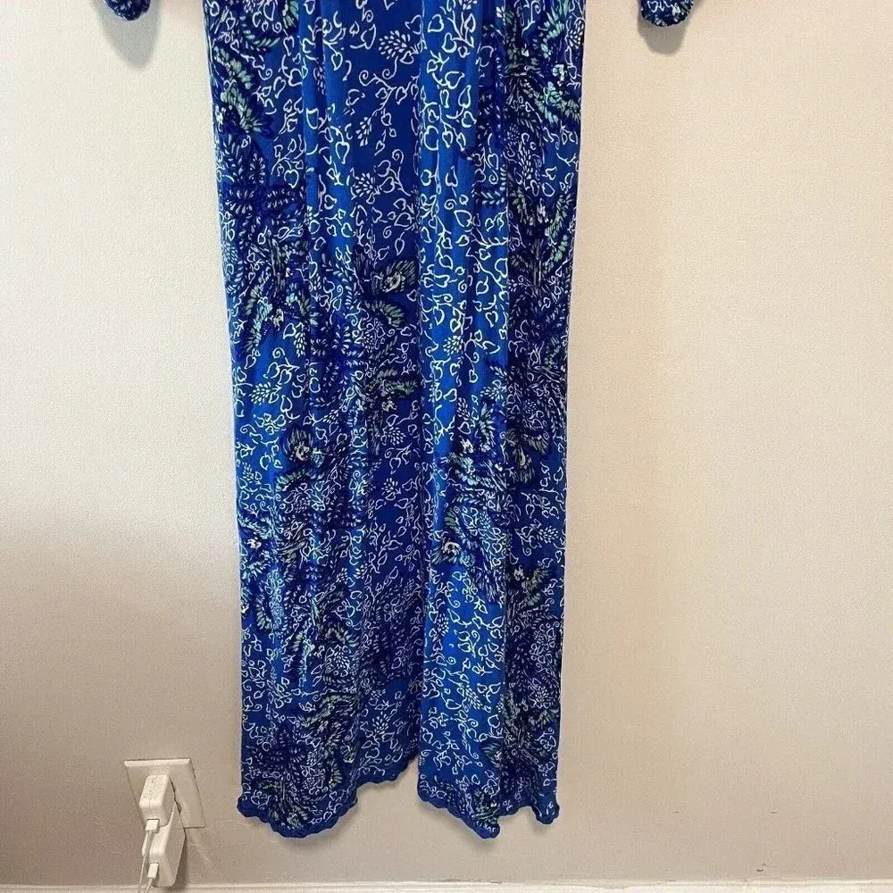 Poupette St Barth Joan Maxi Crochet Waist Dress‎ in Blue Malva Bird Print XS - Image 10
