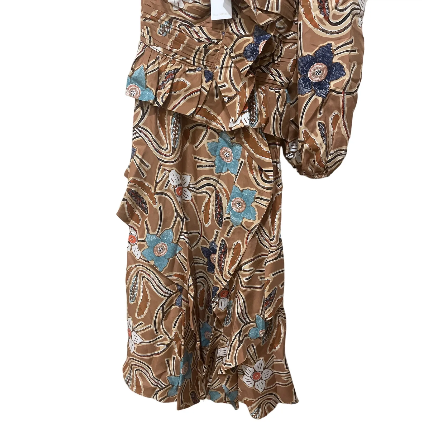 Ulla Johnson Mariam One-sleeve Ruffled Printed Silk Dress - Copper Size 2 - Image 6