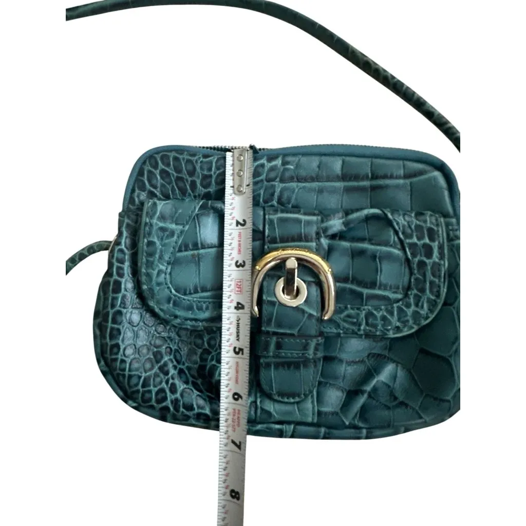 B MAKOWSKY Turquoise Buckle Croc Embossed Leather Crossbody bag - Image 3