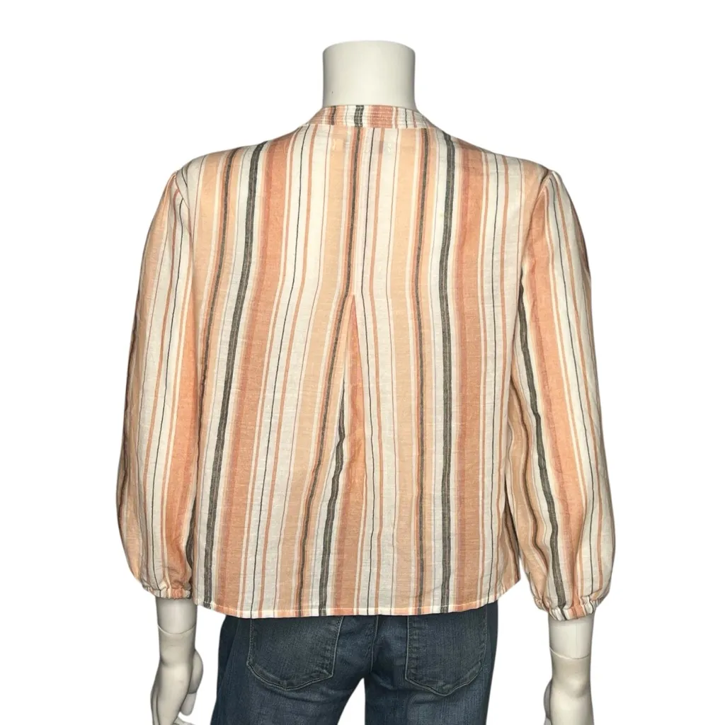 Anthropologie Bishop + Young Striped V Neck 3/4 Sleeve Cotton Blouse M - Image 4