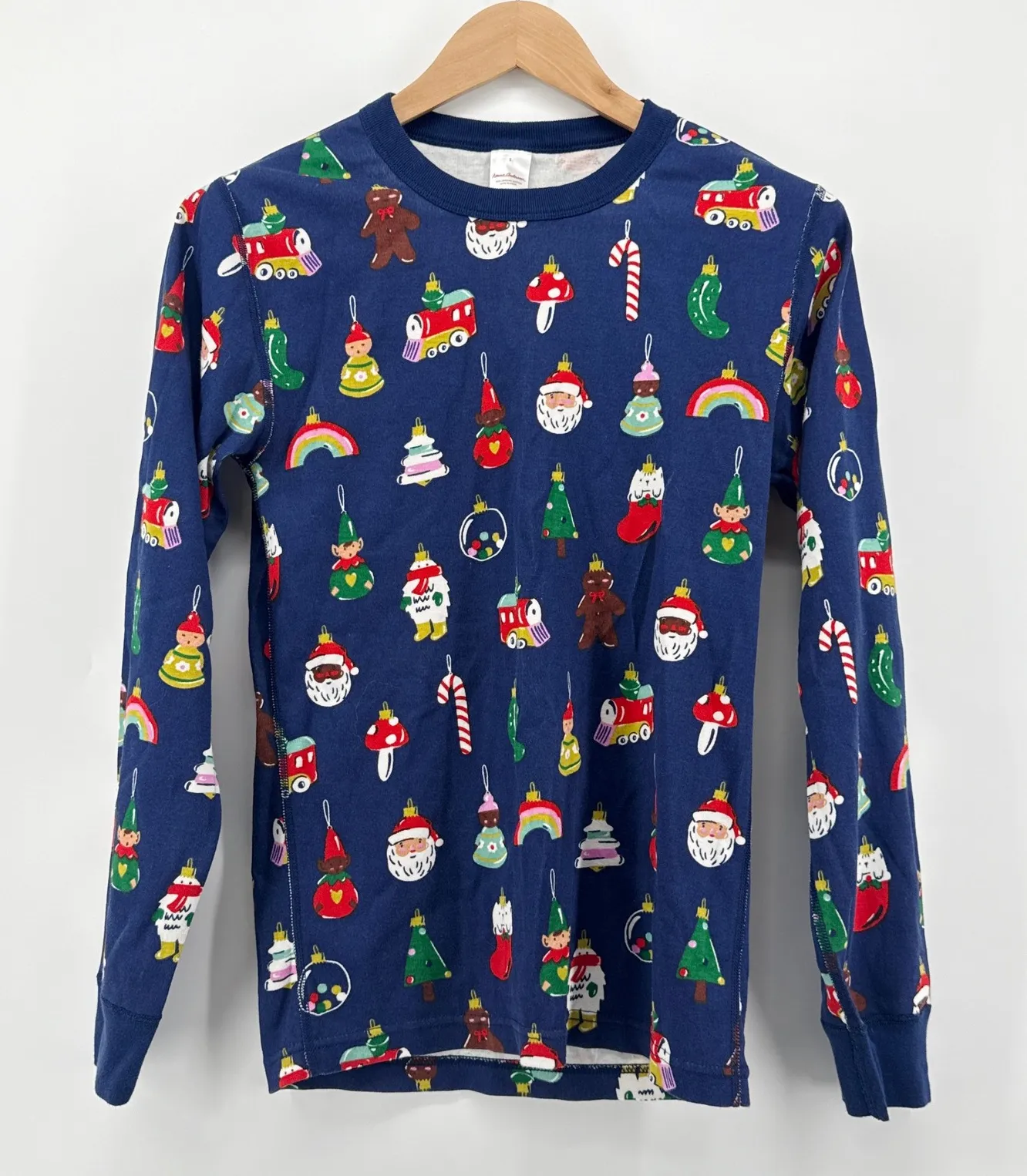 Hanna Andersson Heirloom Ornaments Organic Cotton Long John Pajama Top Small Blue - Image 1