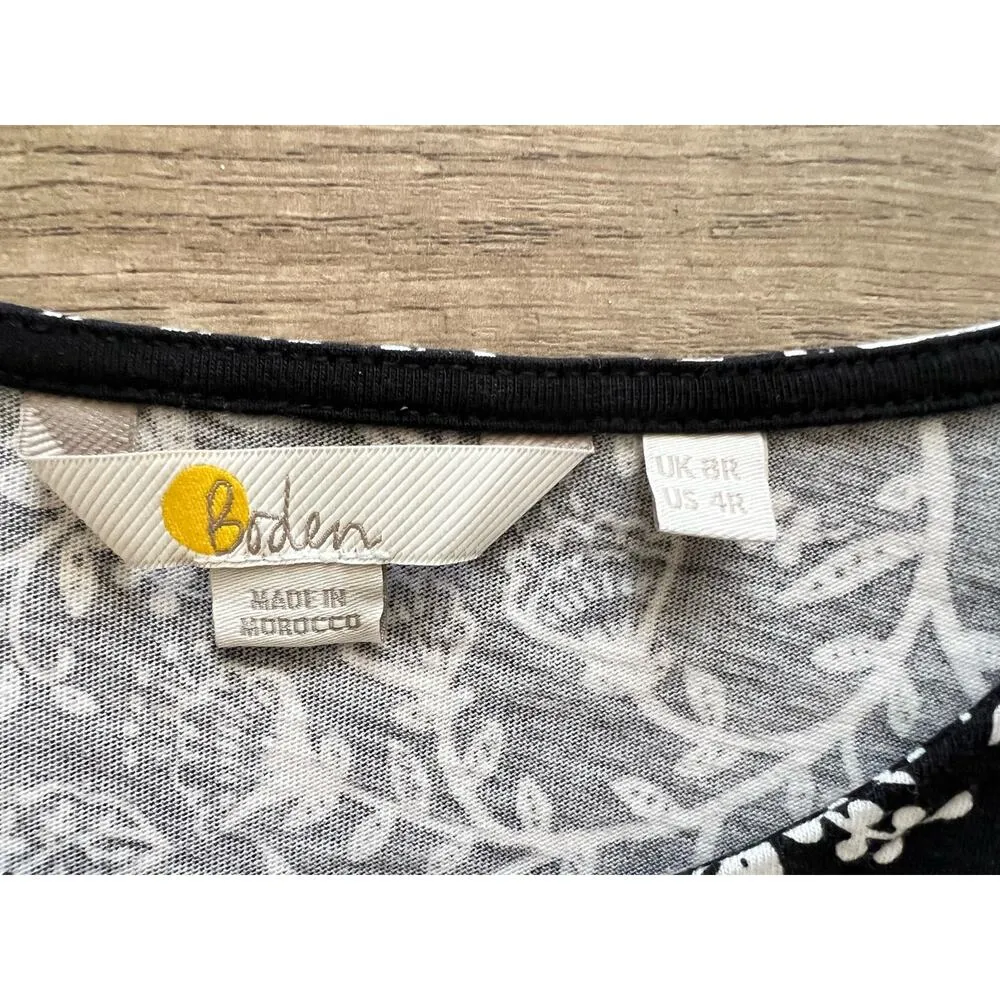 Boden Ruched Jersey Mini Dress Women’s Black Folk Floral US 4 UK 8 Stretch - Image 6