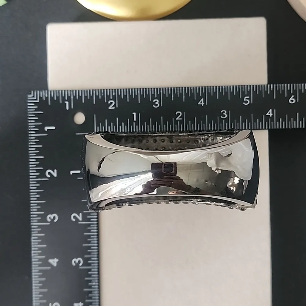 Unique Gunmetal Asymmetrical Crystal Statement Clamper Hinge Bracelet Black - Image 11