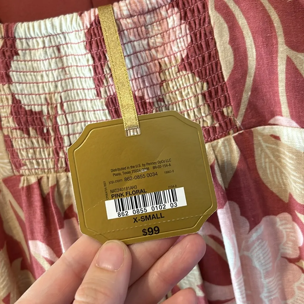 Ryegrass linen blend peasant chic pink floral midi dress NWT Size XS - Image 6