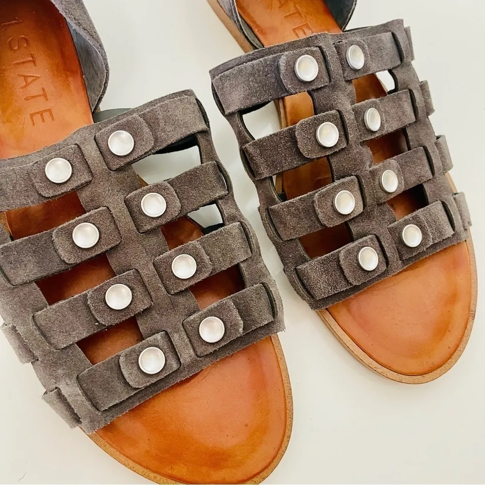 1. STATE Telle Grey Leather Studded  Strappy Sandals - Image 4