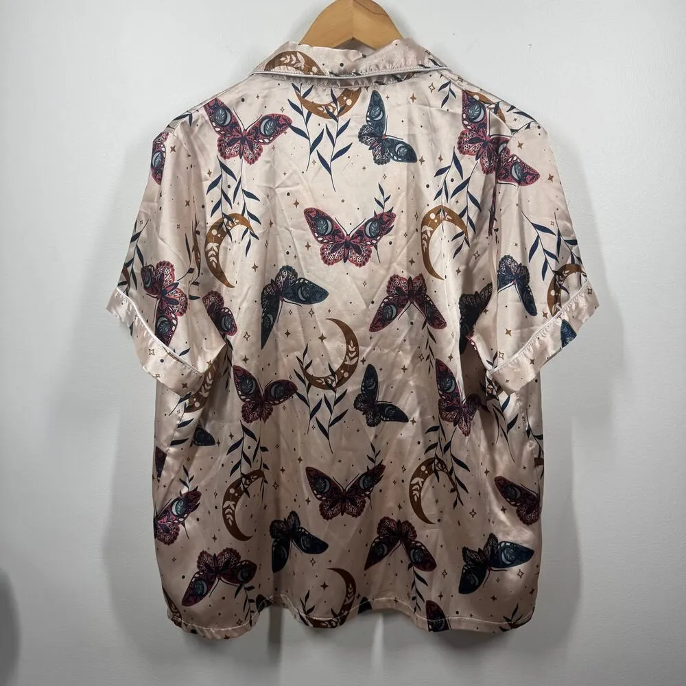 Womens Pajama Set Top and Botton 1XL Plus Size Champaign Butterfly Spring Moon Pink - Image 4