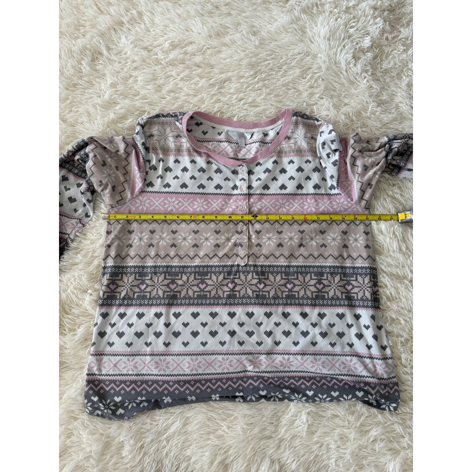 Secret‎ Treasures Pajama Set XL Pink White Gray Fair Isle Heart Print Loungewear - Image 3