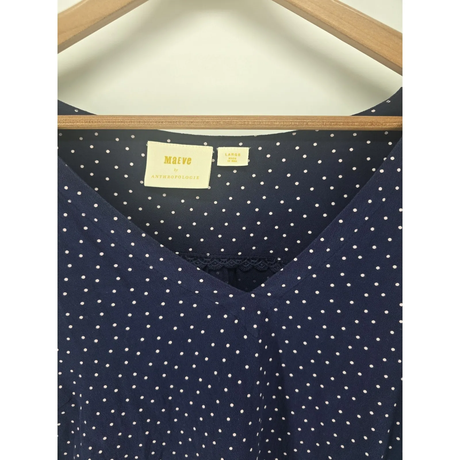 Maeve by Anthropologie Blue Polka Dot Tie‎ Wrist Blouse Large Preppy - Image 2