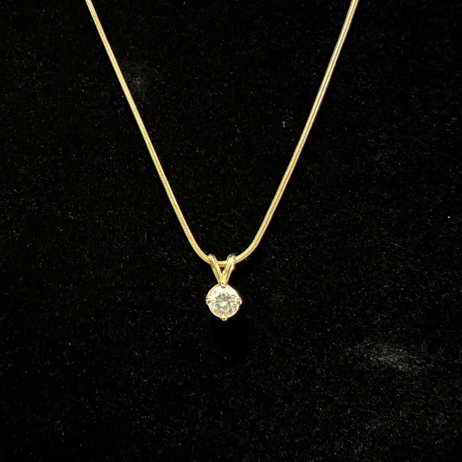 14K Italy Solid Gold Snake Chain 19" Necklace 4.3g w/ Solitaire Pendant - Image 2