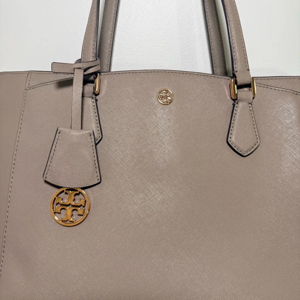 Tory Burch Gray Leather Tote Bag EUC - Image 2