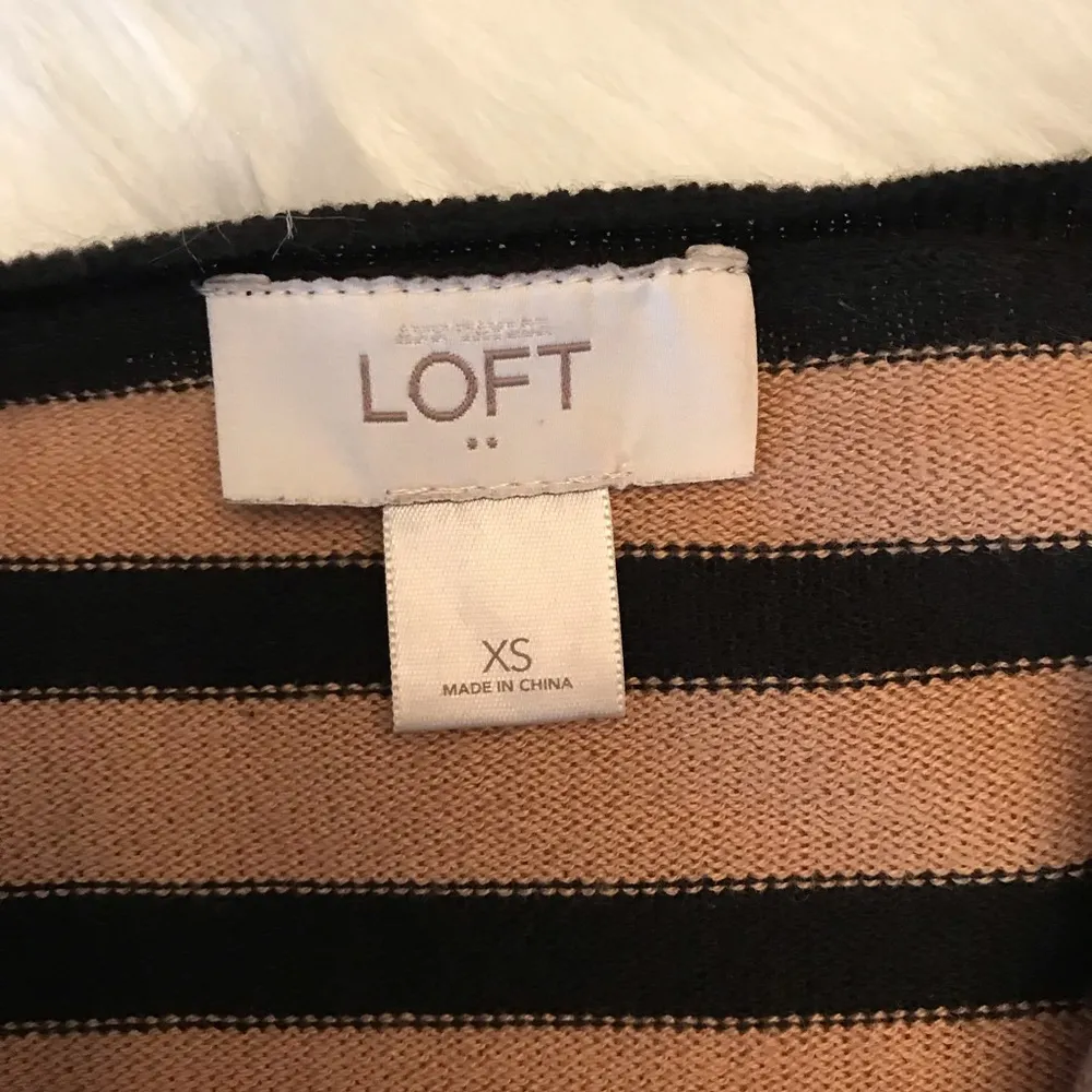 LOFT lightweight dolman striped sweater camel black Woman’s XS draped neck - Image 3