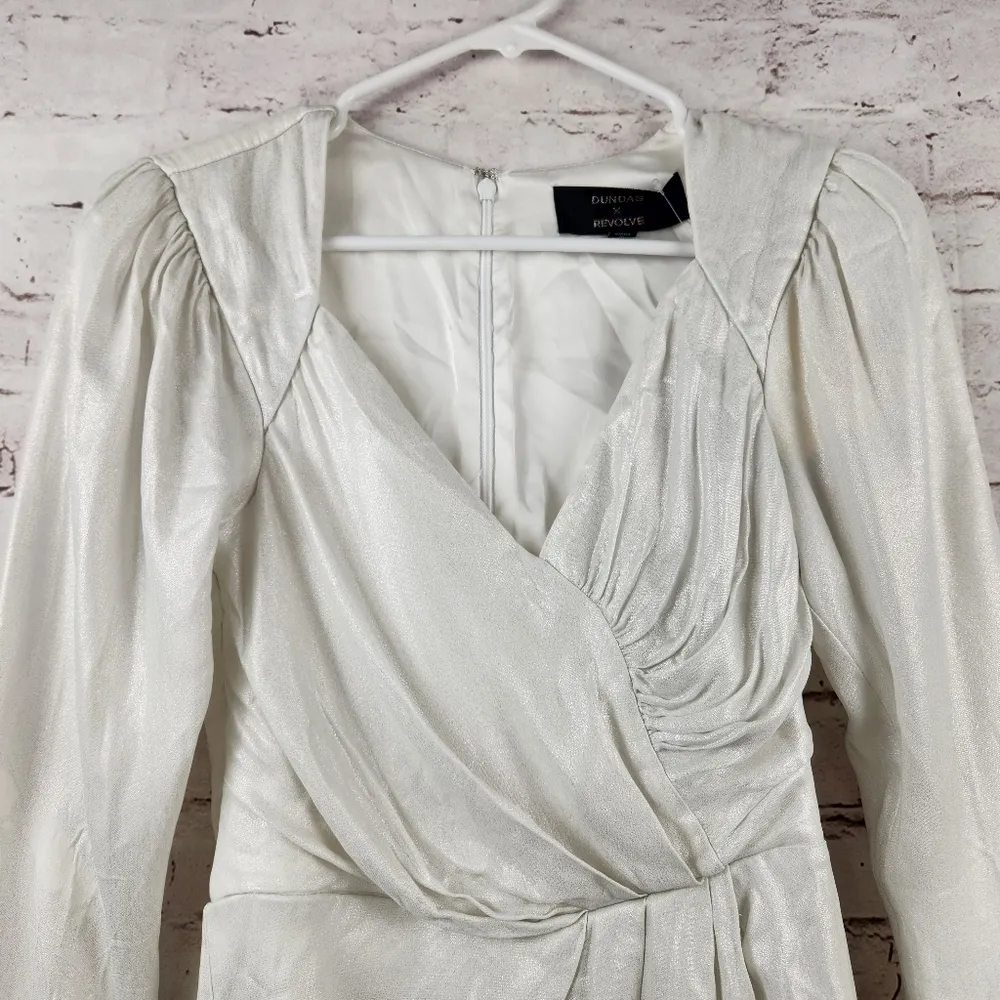 DUNDAS x  Harlow Mini Dress in Metallic Ivory XS *No Brooch* - Image 4