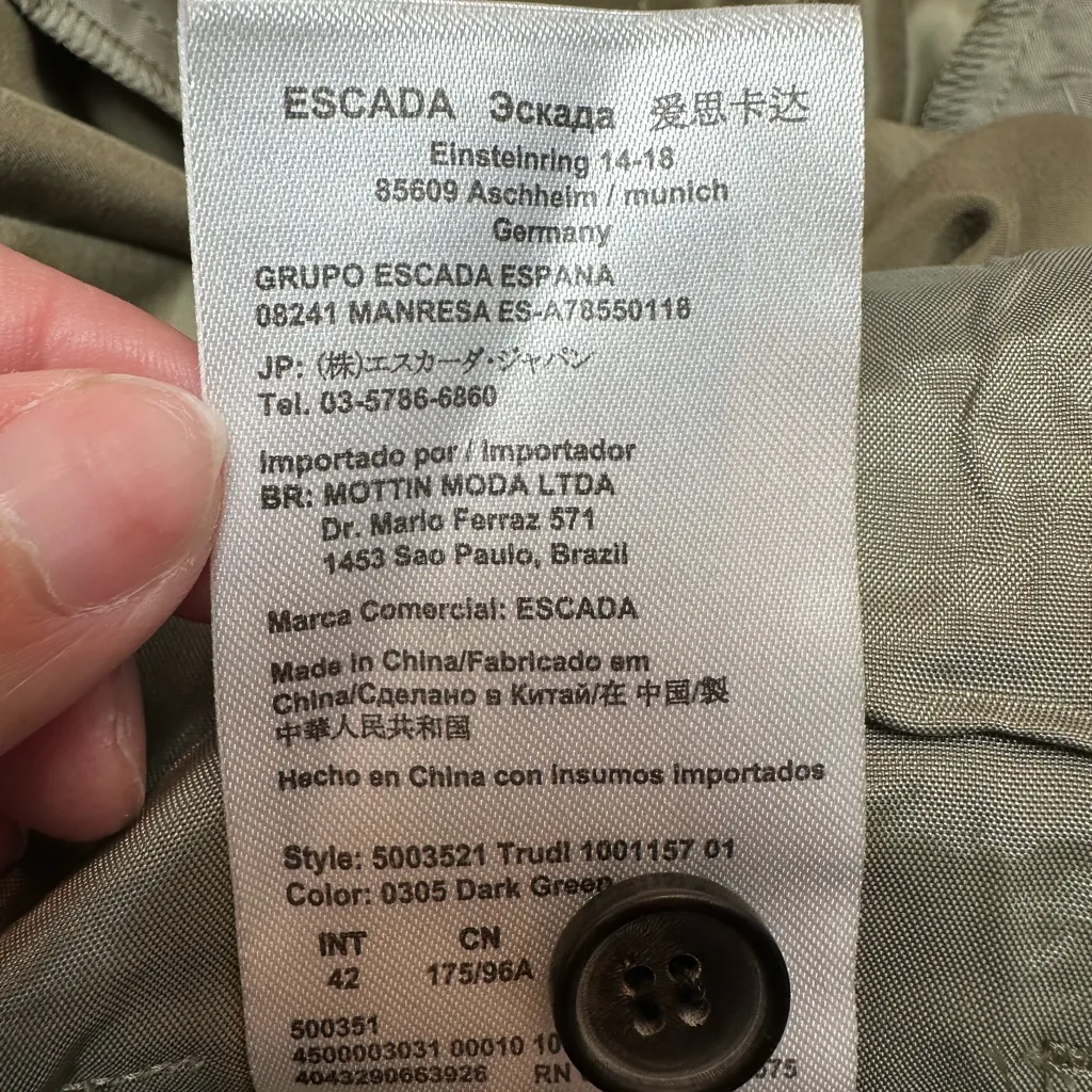 Escada Sport Olive Green Khaki Chic Belted Pants Women’s Size 42 US Size 12 - Image 9