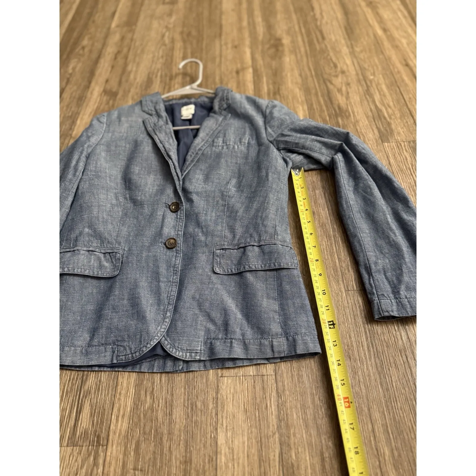 J. Crew Womens Sz 4 Chambray Blue Cotton Jacket Blazer Coat Long Sleeve Classic - Image 10