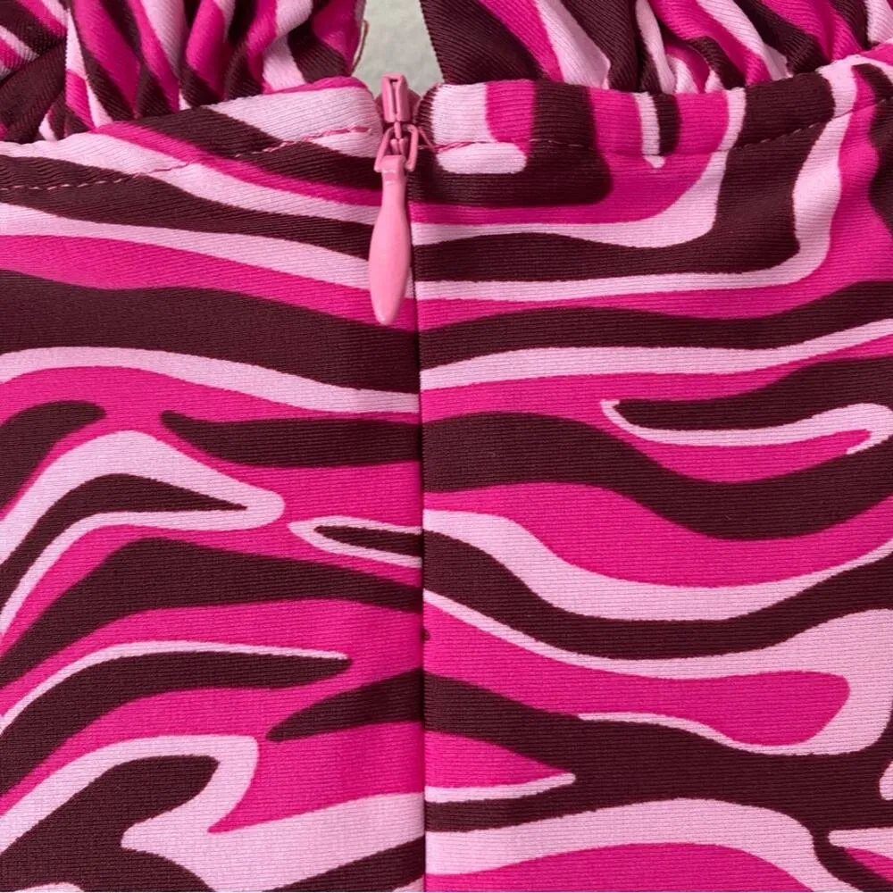 Jude Connally Ariella Dress Pink Merlot Zebra Ruffle Trim size small - Image 8