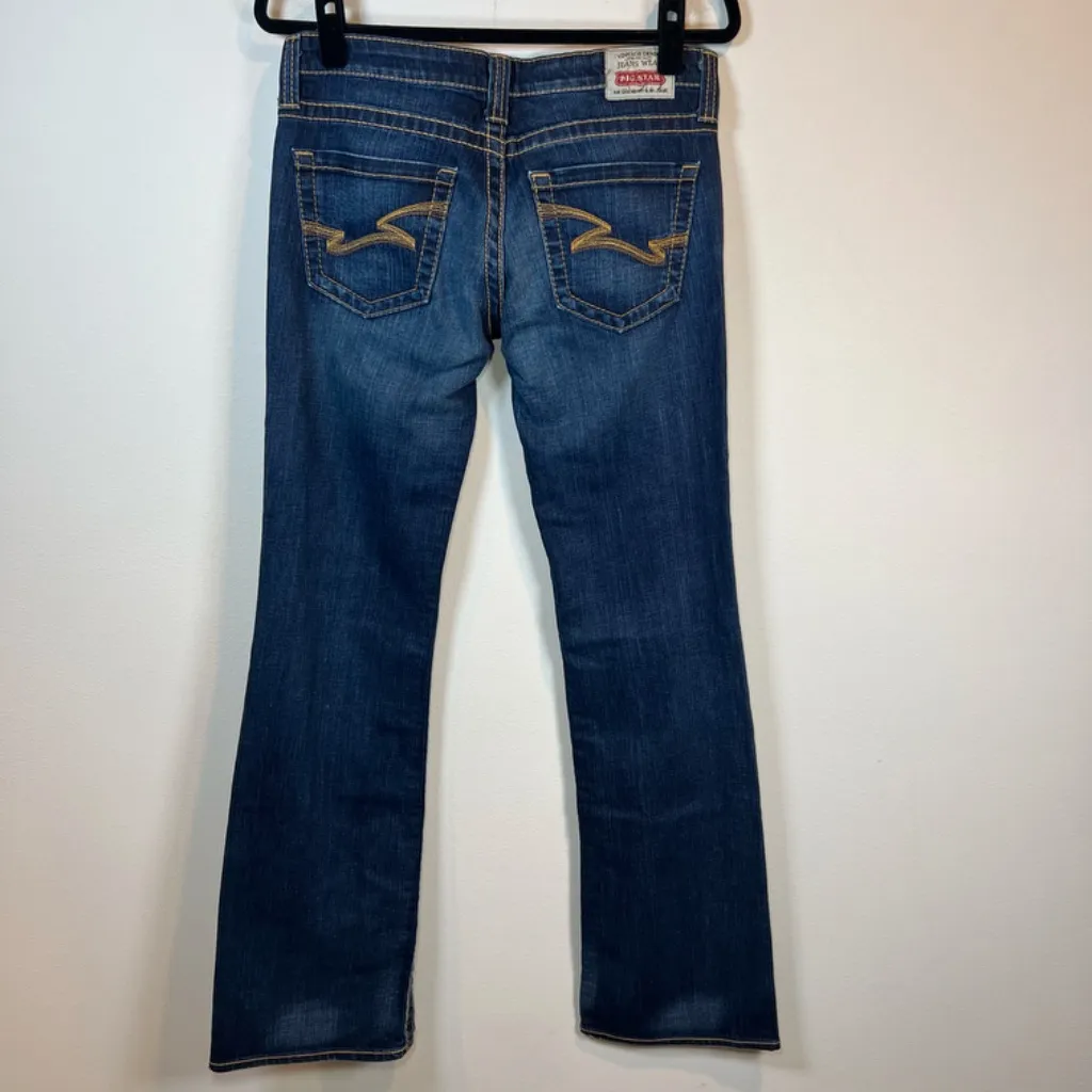 Big Star Womens Casey Jeans Dark Blue Distressed Denim Ultra Low Rise Sz 28 Long - Image 10