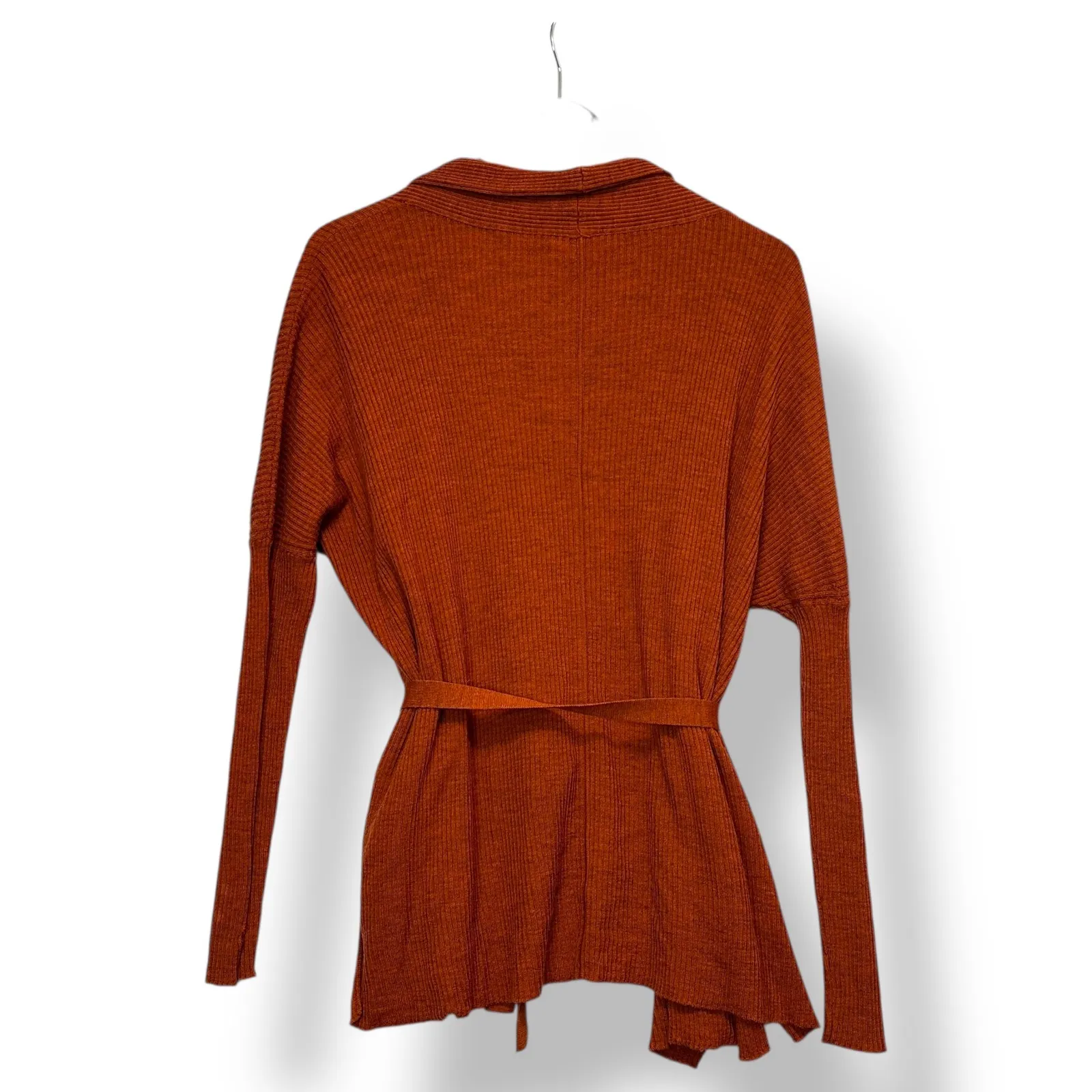 MM.LaFleur Women Cardigan M/L Merino Wool Open Front Belted Rust Brown Fall Orange Size M - Image 2