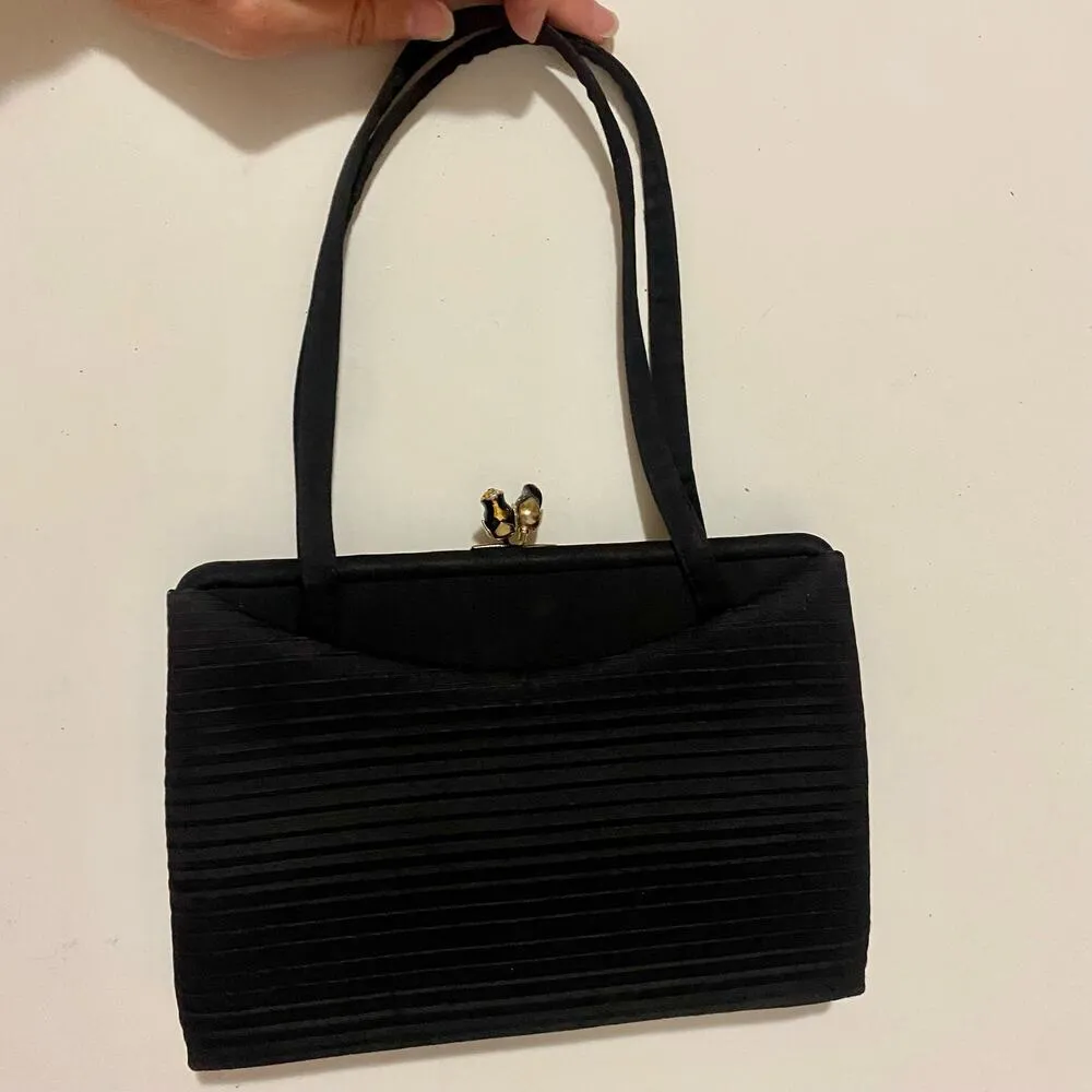 Crown Lewis Vintage Black Pleated Rectangular Purse Evening Bag - Image 5
