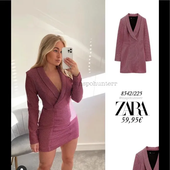 ZARA | Pink Houndstooth Blazer Dress - Image 2