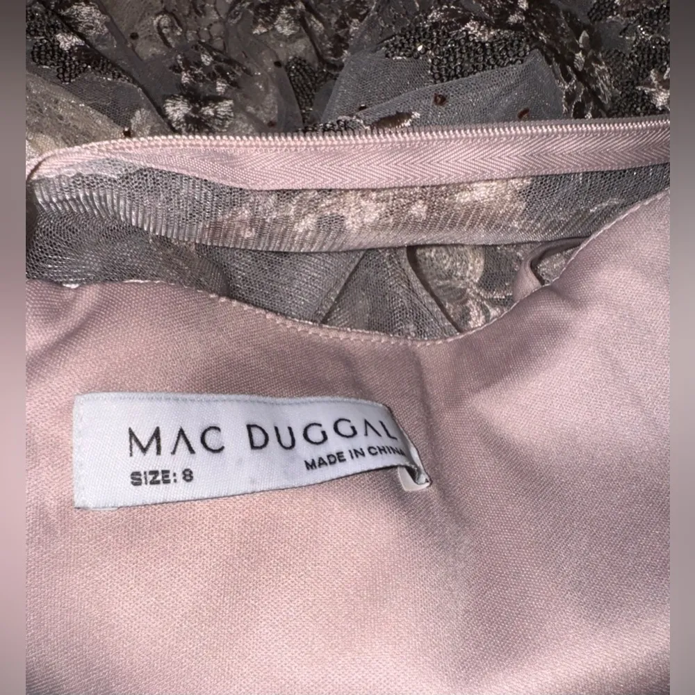 NEW MAC DUGGAL Beige Floral Embroidered Illusion Long Sleeve Evening Gown Sz 8 - Image 8