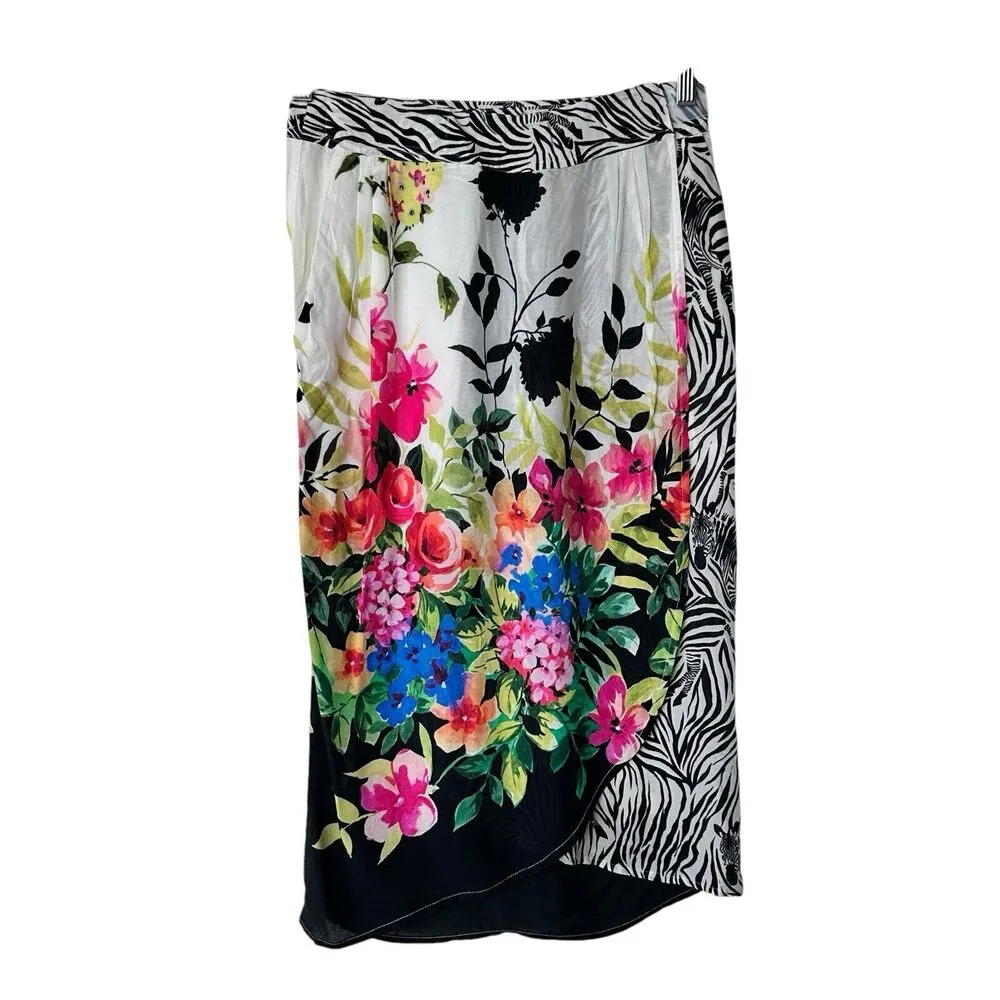Johnny Was Rayon Wrap MIDI Skirt Floral Zebra Print pockets Size XS - Image 2