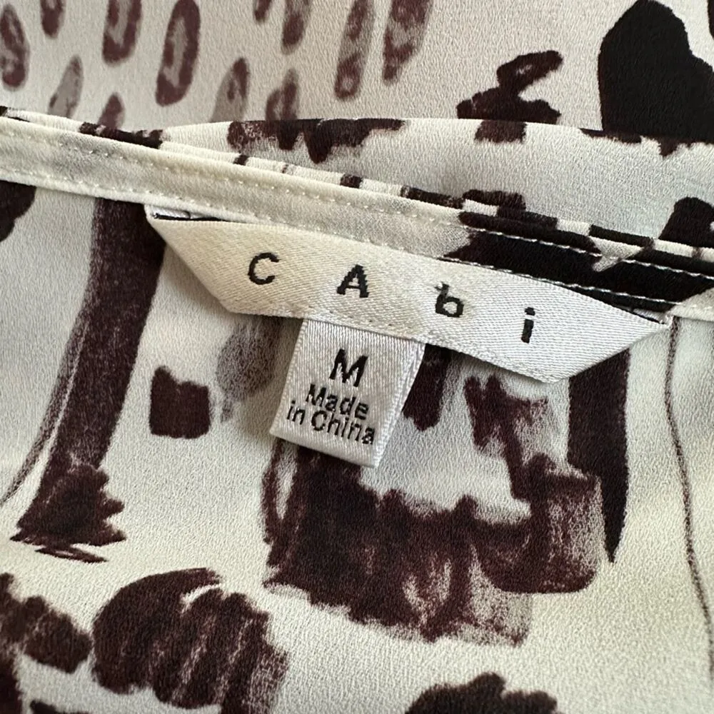 CAbi Animal Print Brown White Wrap Blouse Medium Office Siren Feminine Girly 590 - Image 5