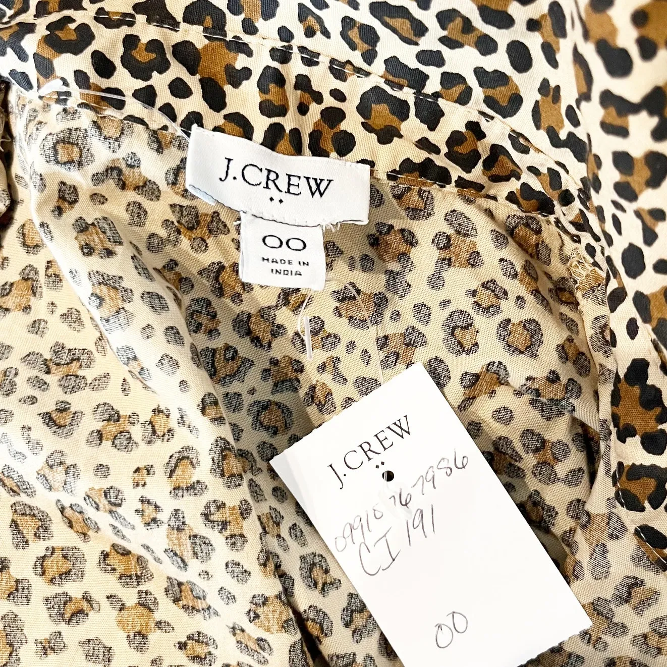 J. Crew Bubble Short Puff Sleeve Button Up Drop Waist Leopard Print Mini Dress - Image 2