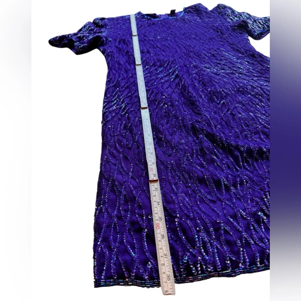 Laurence Kazar Vintage Beaded Purple Sequin Silk Party Dress Size XL in EUC - Image 11