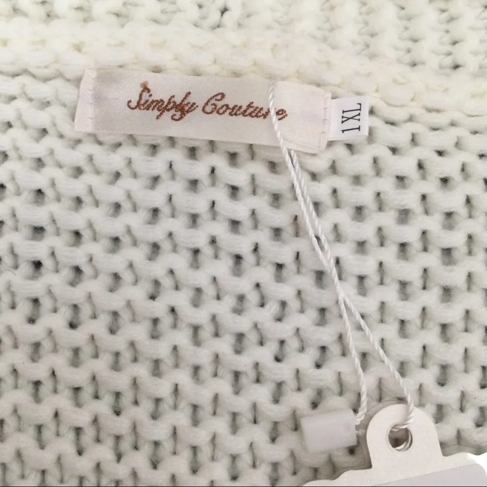 Simply Couture Oversized Beige Open Knit Pom-Pom Sleeve Sweater Cardigan - Image 13