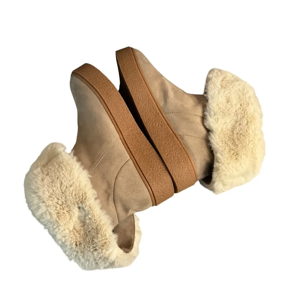 J Slides Womens Beige Faux Fur Lined Suede Platform Ankle Boots Size 8 warm Brown - Image 10