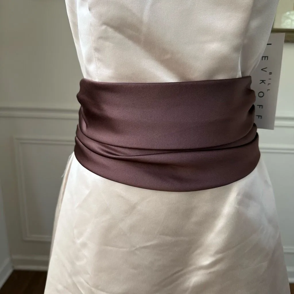 NWT Bill Levkoff Removable Strap Champagne Beige Sable Satin Sash Formal Dress G - Image 6