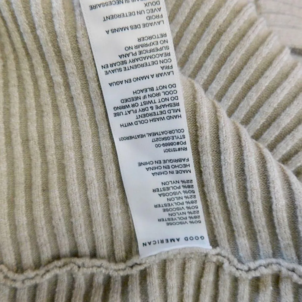 Good American  Ribbed Crewneck Sweater Pullover Oatmeal Heathered Tan 3 Large - Image 12