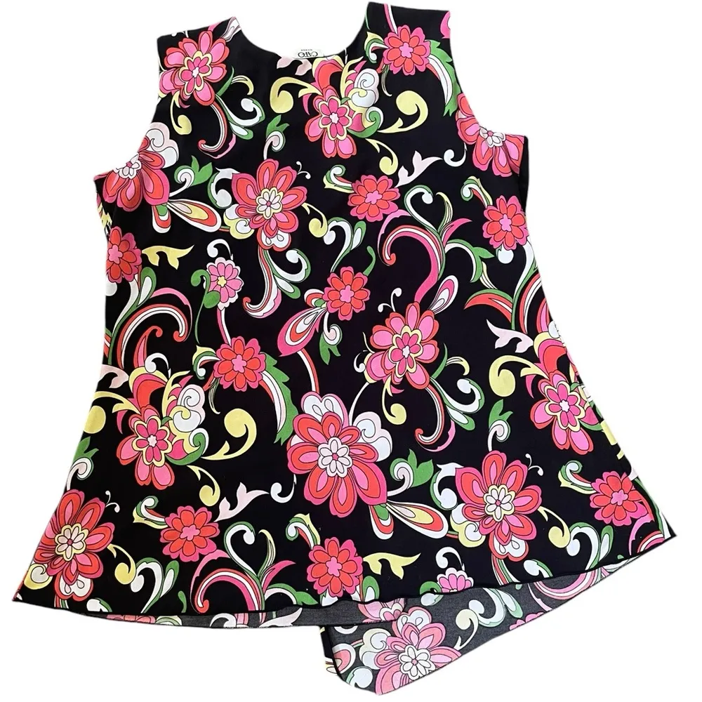 Cato Y2K Plus Size Hippie Boho Groovy Psychedelic Floral Asymmetrical Wrap Top - Image 3