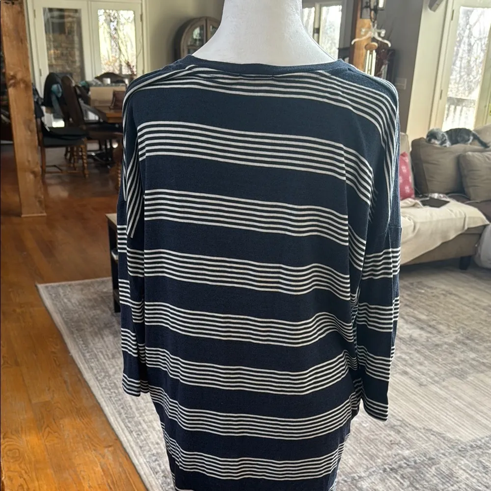 Navy Blue and White Striped V-Neck lightweight Sweater - Image 3