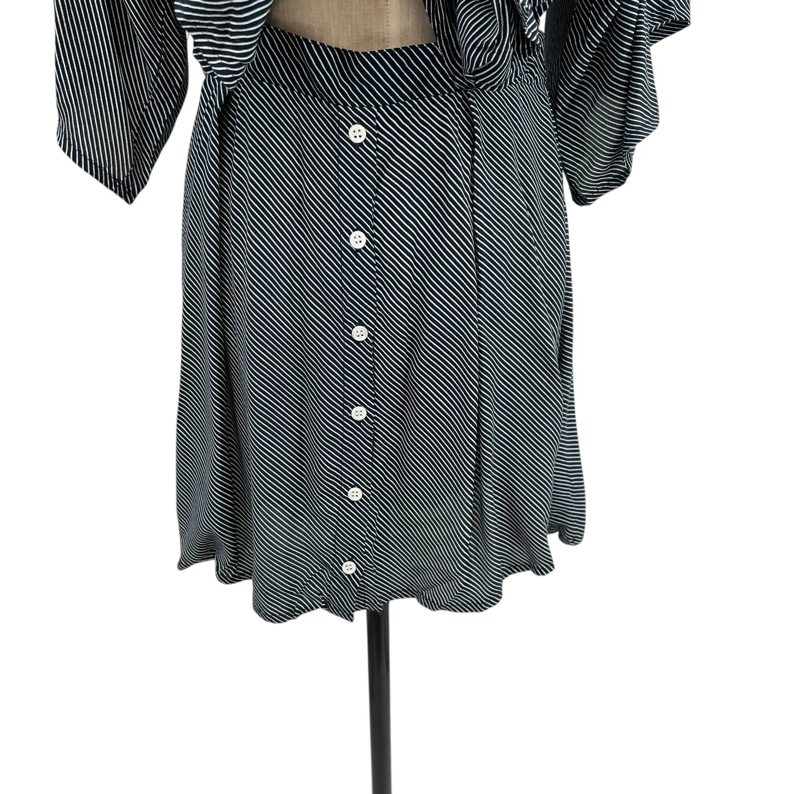 Faithfull the Brand Vinci Tie-Front Dress Cut‎ Out Striped Navy Blue Size US 6 - Image 7