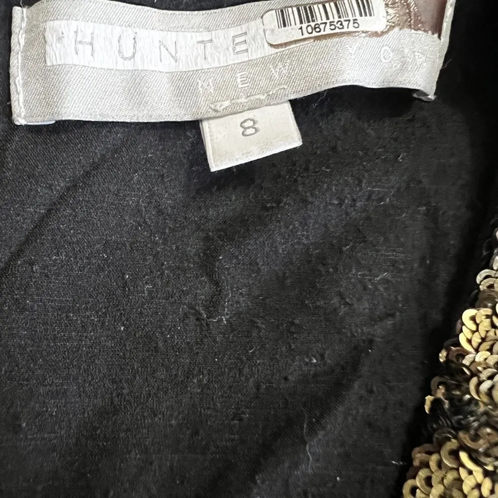 Hunter Bell Gold Black Sequin Sheath Mini Dress V-Neck Short Sleeve 8 - Image 10
