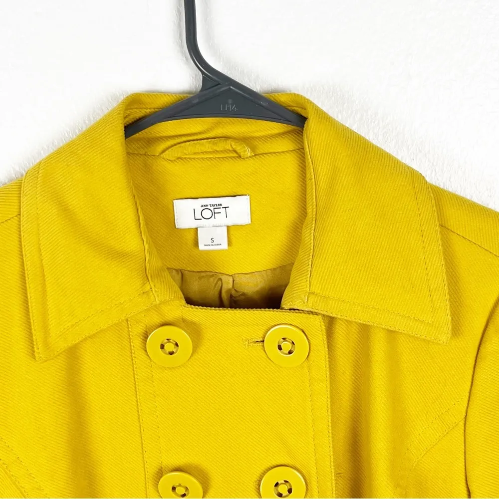 LOFT Mustard Yellow Double Breasted Lined Trench Coat, Size Small - Image 5