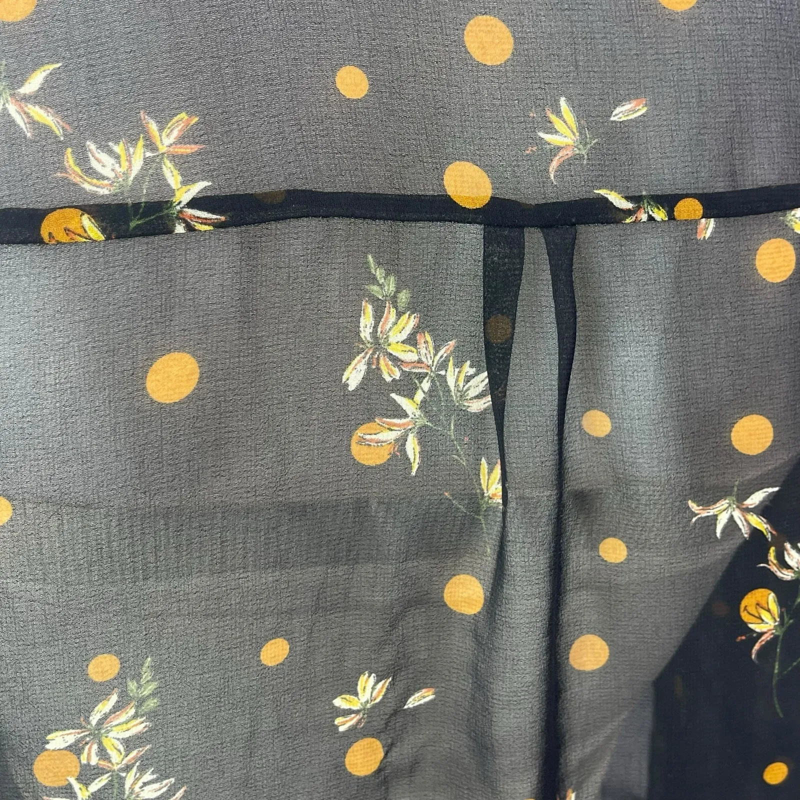 Zara Women's Black Polka Dots Leaf Mesh Sheer Long Sleeve Button Up Shirt Top M - Image 3