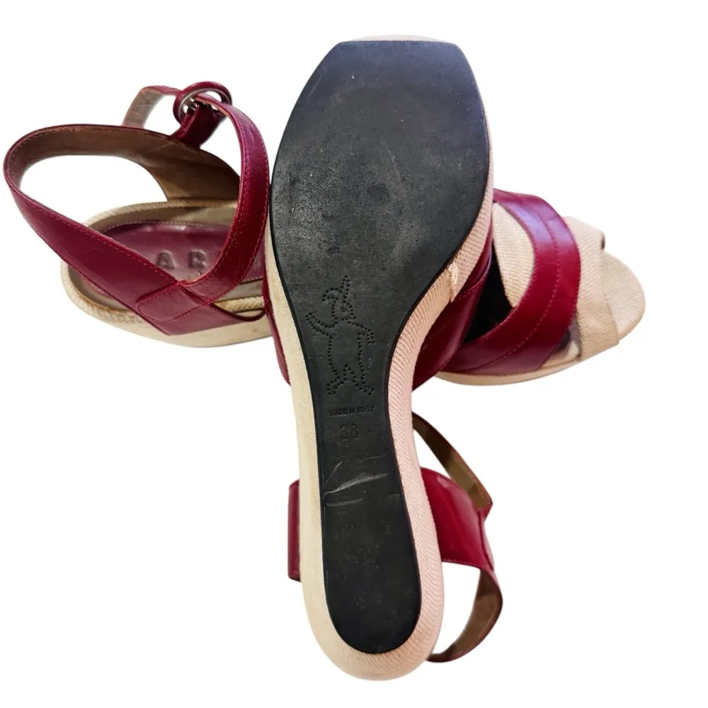 MARNI red leather wedge sandals MADE IN ITALY Size 8 - Image 8