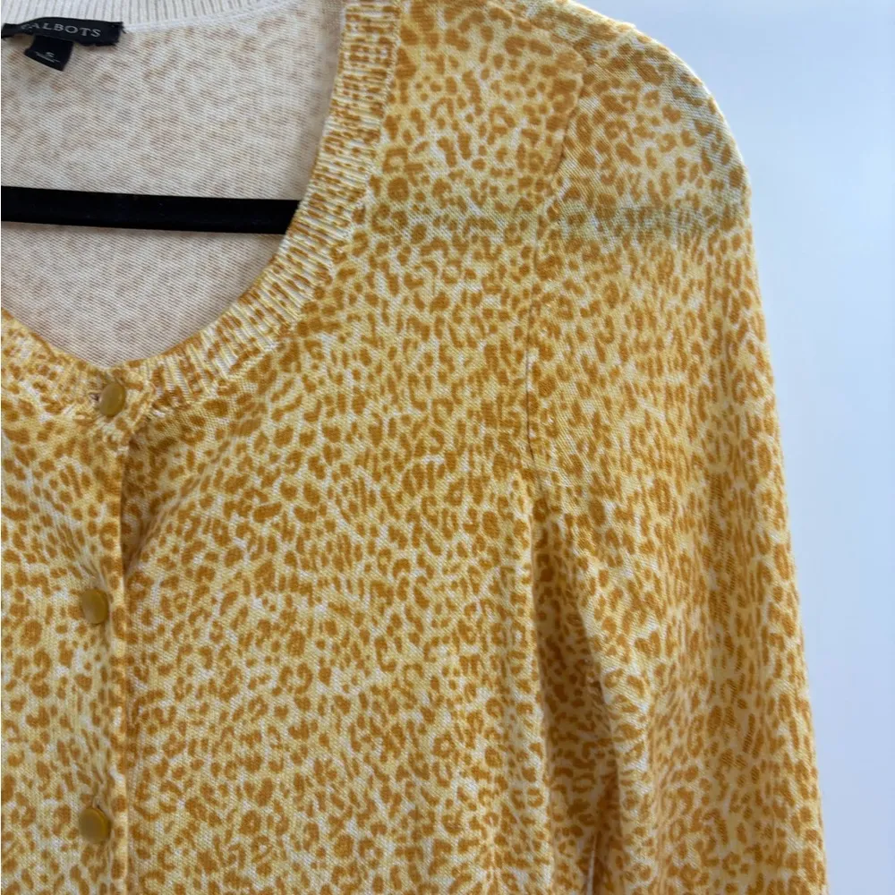 Talbots Cotton Angora Blend Golden Yellow cheetah leopard Cardigan Sweater Small - Image 6