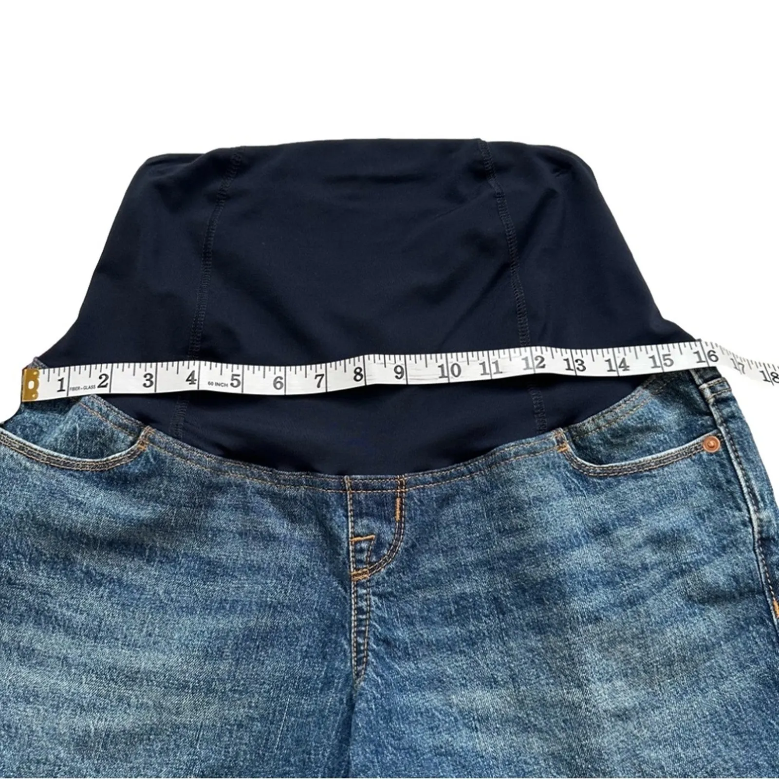Isabel Maternity Shorts Crossover Panel Stretch Denim Jean Midi Short Size 2 NEW Blue - Image 11