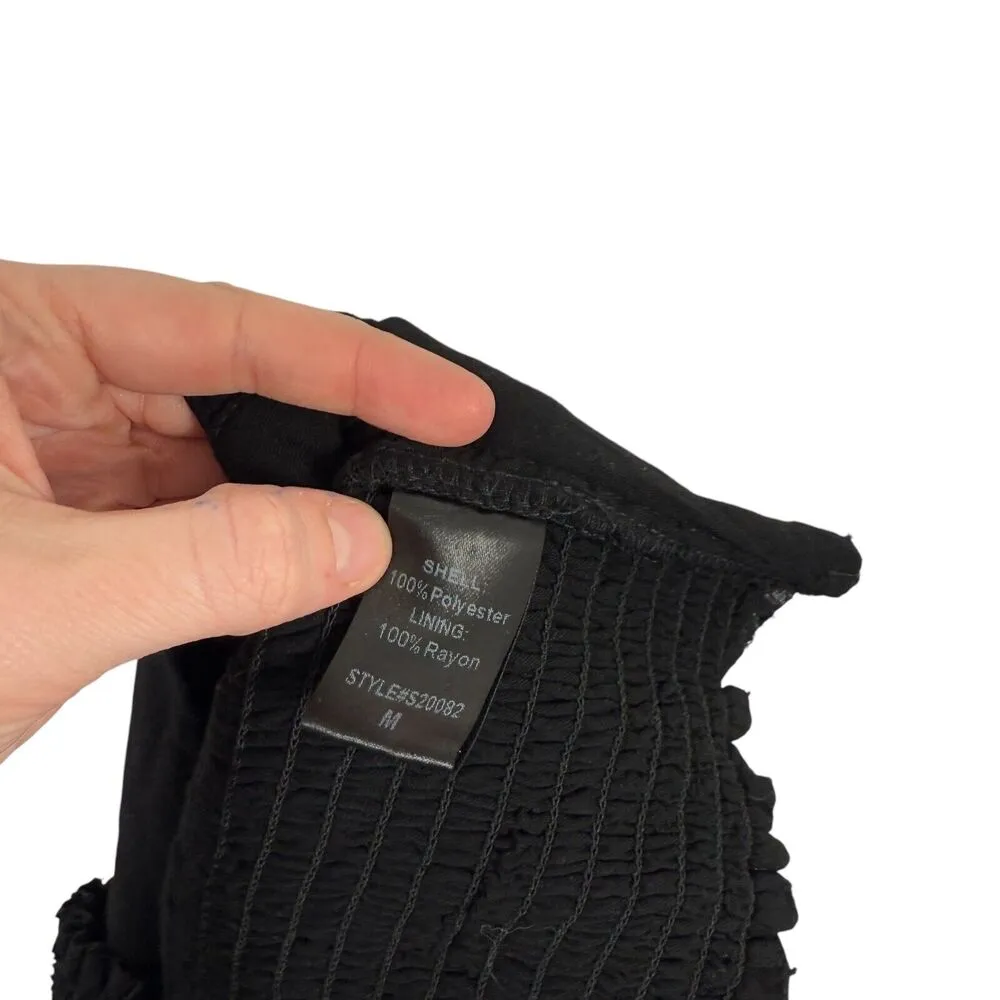 Mustard Seed Black Crop Smocked Blouse Balloon Sleeve Witchygoth Womens Medium - Image 5