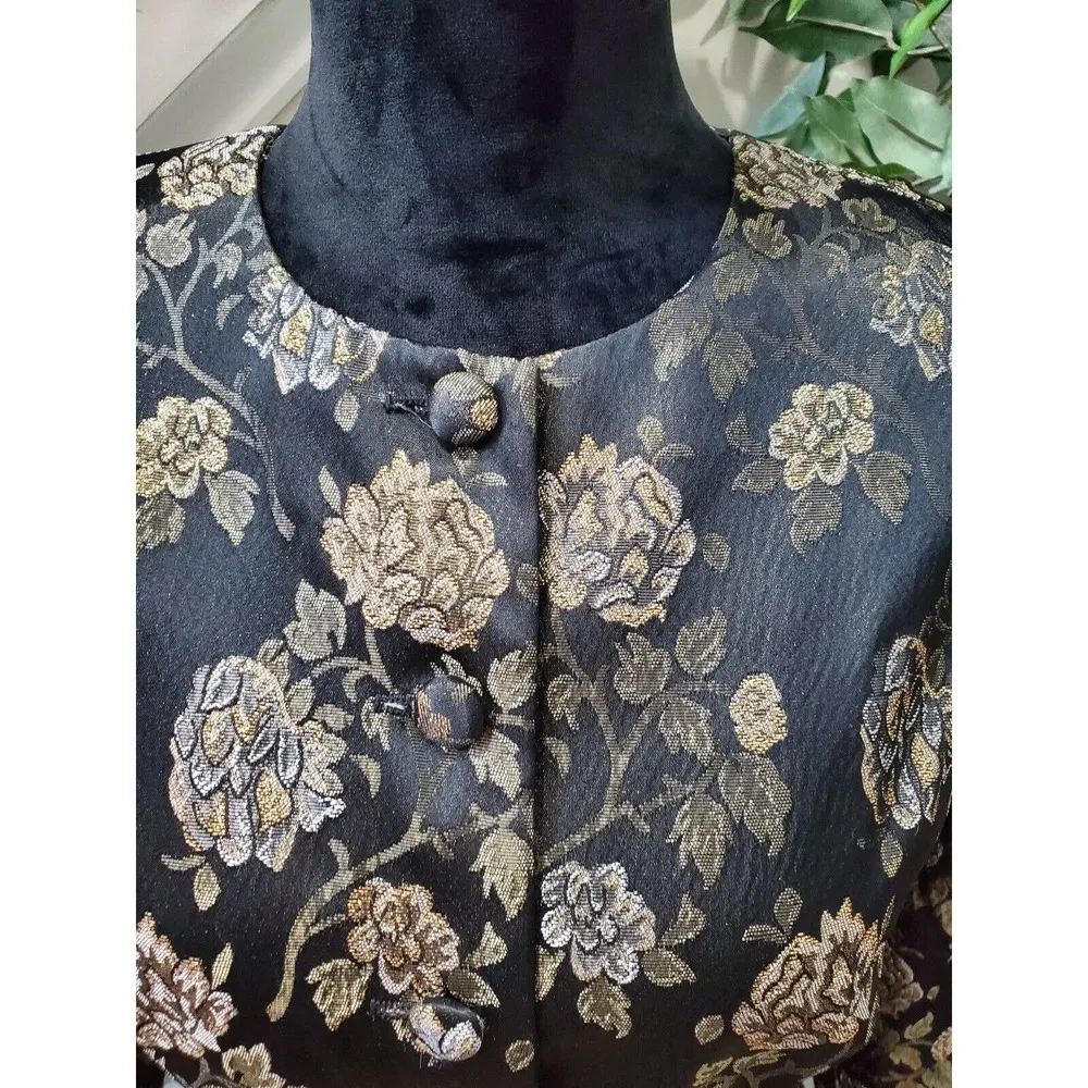 Crimson by Lawrence Kurtz Black Floral Long Sleeve Buttons Front Jacket Blazer 6 - Image 3