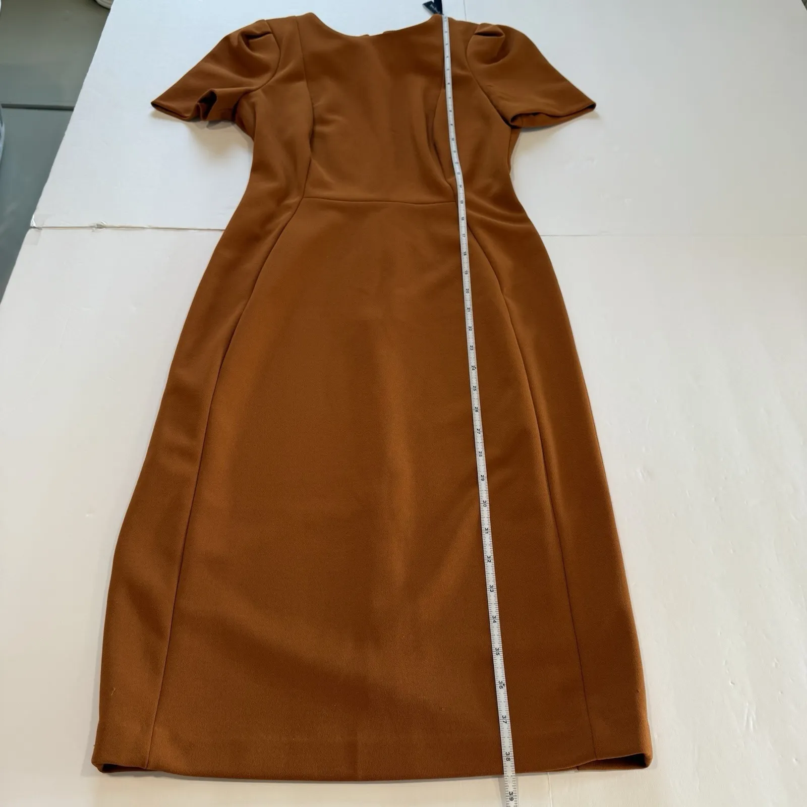 Calvin Klein Copper Orange Stretch‎ Crepe Puff Sleeve Sheath Dress Size 2 - Image 9