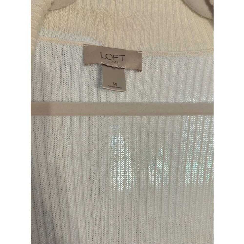 Loft Cream Open Front Sleeveless Cardigan Knit Vest with Tassels Fringe Sz M - Image 3