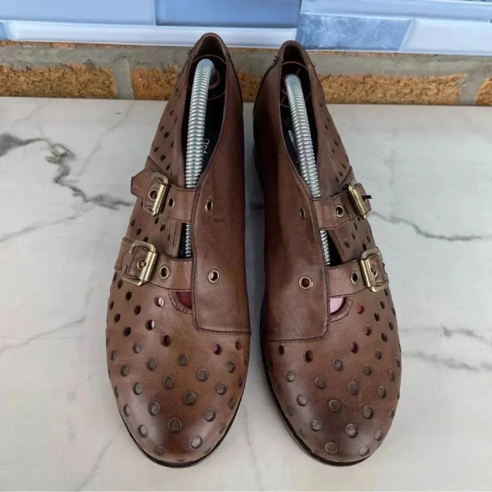 Antelope Brown Peforated Two Buckle Leather
Shoes 39/8.5 - Image 2