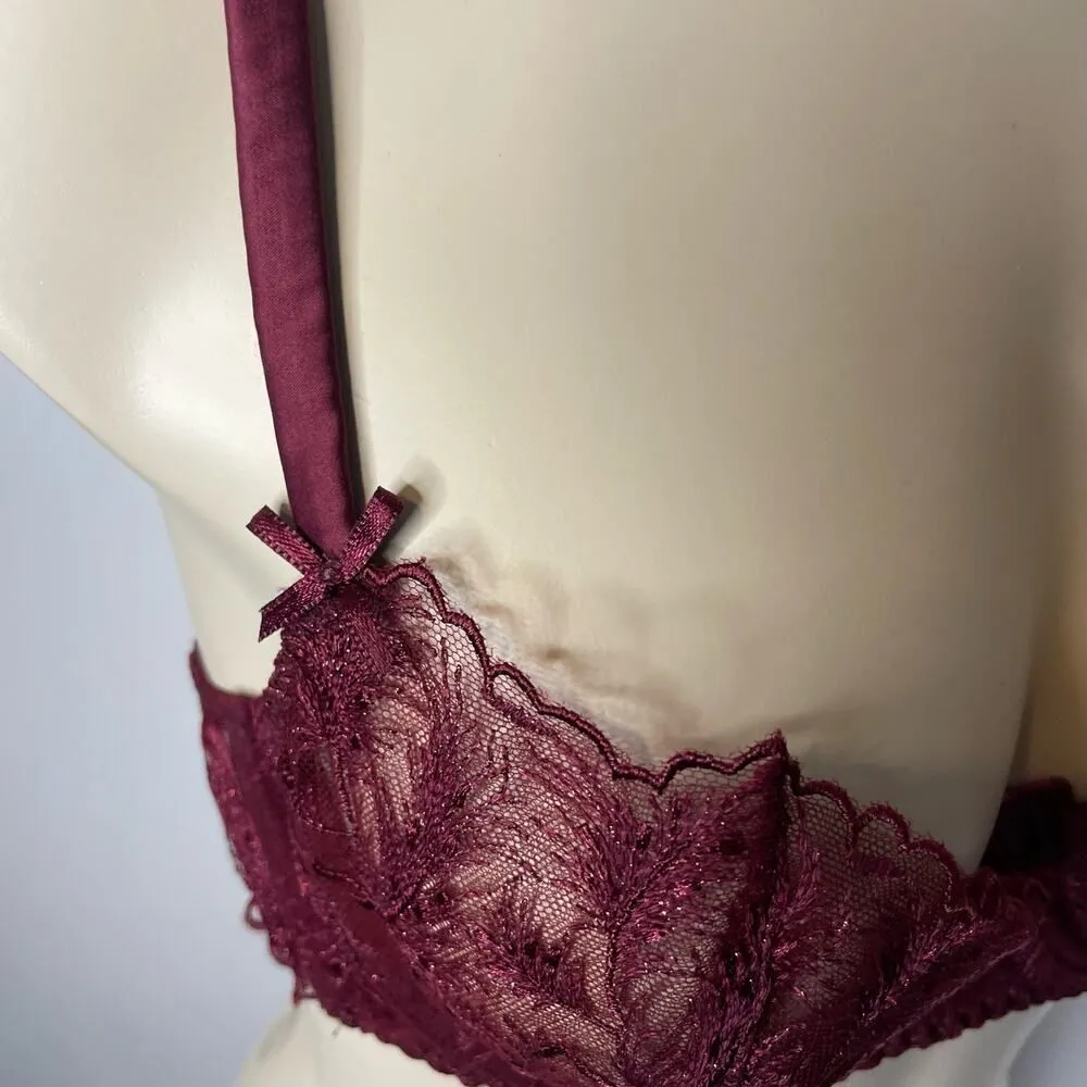 NEW Muse by Coco De Mer Bra 34B Maroon Lace Unlined Underwire Sheer Feminine Size undefined - Image 3