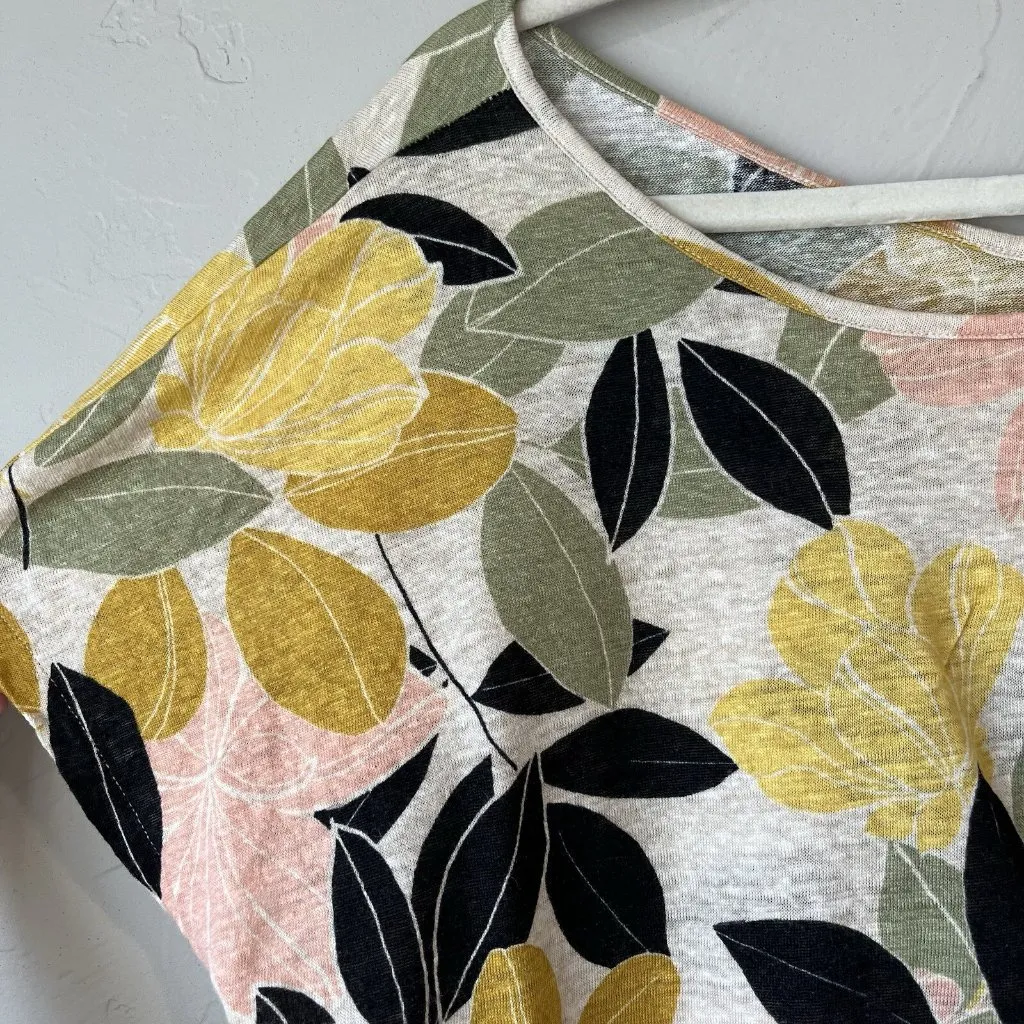 Linen Top Floral Costal Resort Vacation Beach Lagenlook Tropical Art Wear Boho M - Image 4