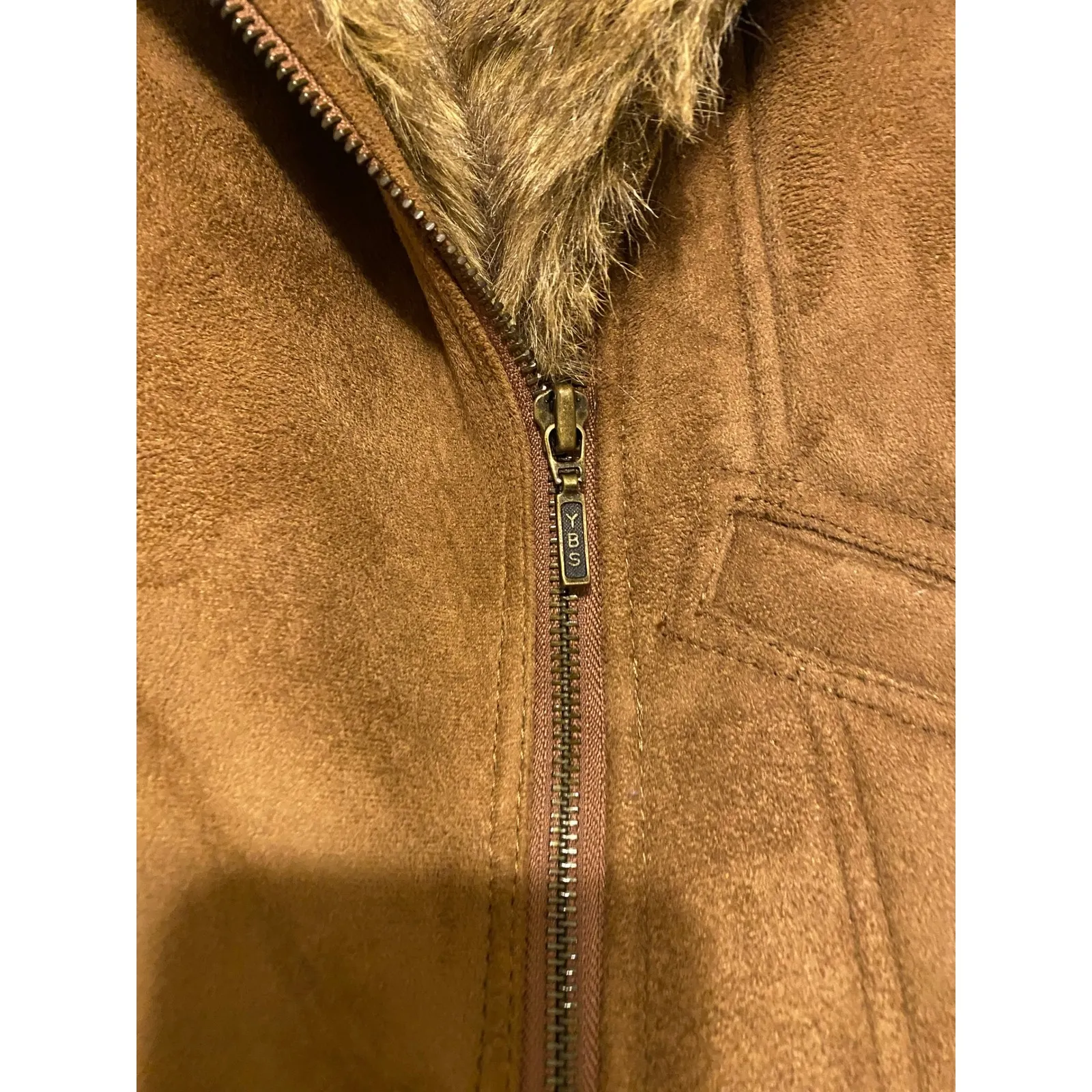 Vintage Y2K Suede Fur Lined Shearling Brown Vest Small Boho 70s Glam Scandigirl - Image 3